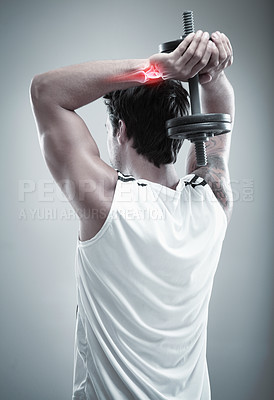 Buy stock photo Cropped shot highlighting a sportsperson's injury