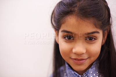 Buy stock photo Portrait of a cute little girl smiling