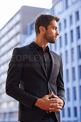 Buy stock photo Cropped shot of a handsome and confident young man