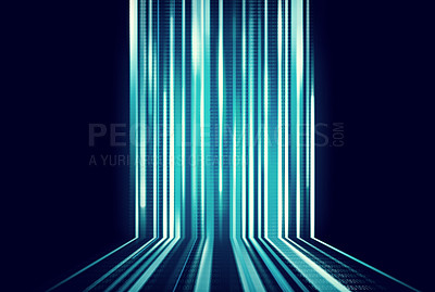 Buy stock photo Technology, abstract background and future or metaverse with lights, stream and speed. Digital, illustration or connection with network, sci fi or innovation for ai programming data or cybersecurity