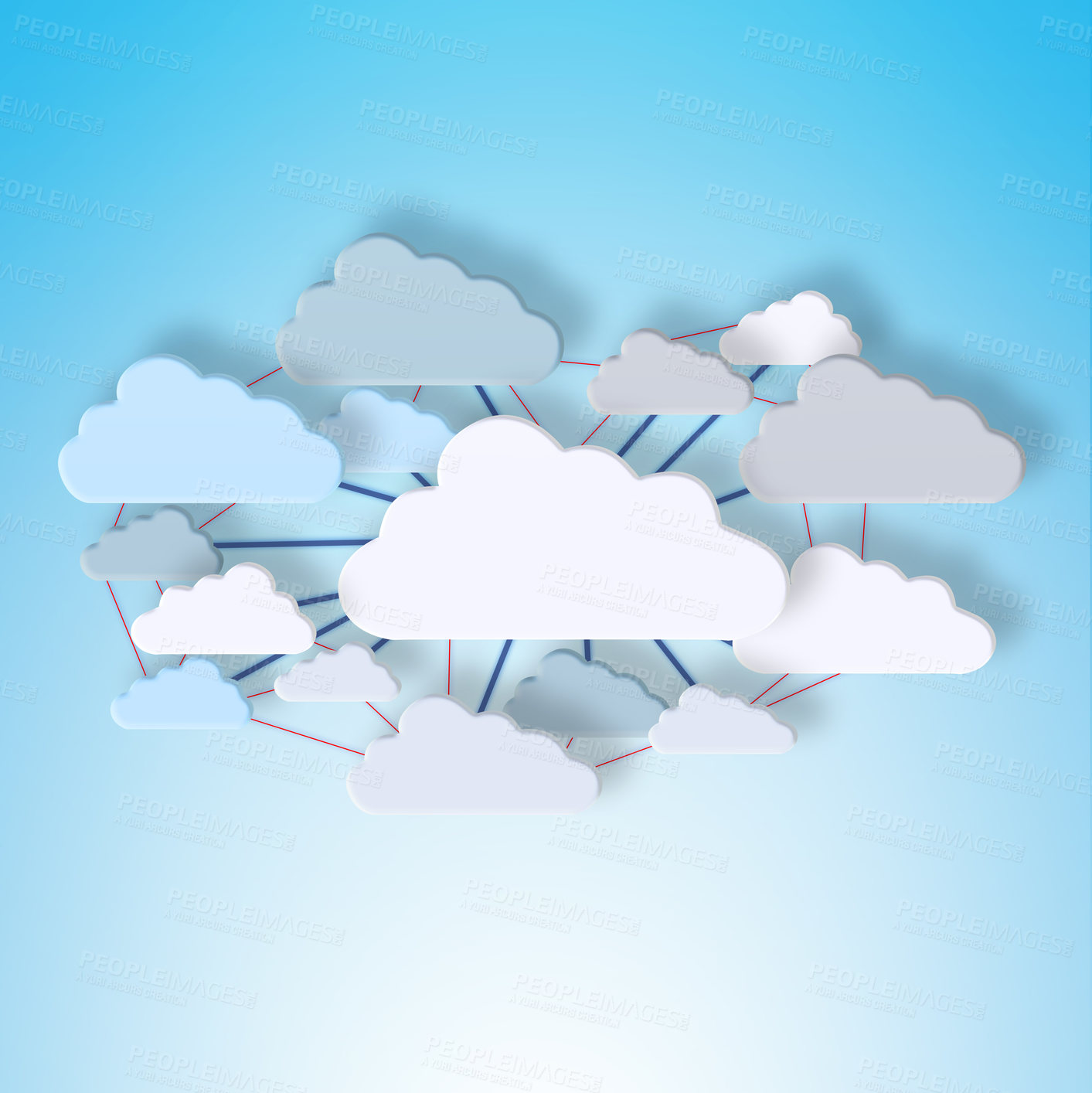 Buy stock photo Cloud computing, connection and data with sign, link and information technology for art on blue background. Networking, storage icon and futuristic it for digital transformation with expansion on web