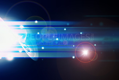 Buy stock photo Abstract background, digital and technology or metaverse with lights, dots or flare. Effect, futuristic or connection with network, illustration or innovation for ai programming data or cybersecurity