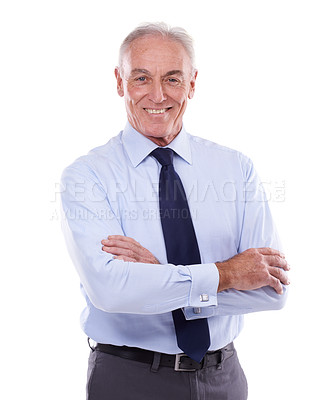 Buy stock photo Studio portrait of a senior businessman against a white background