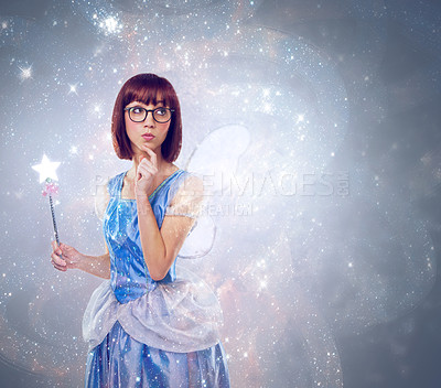 Buy stock photo A cropped shot of a fairy godmother in a blue gown