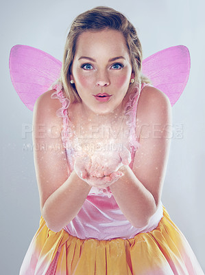 Buy stock photo A cropped shot of a cute fairy dressed in pink