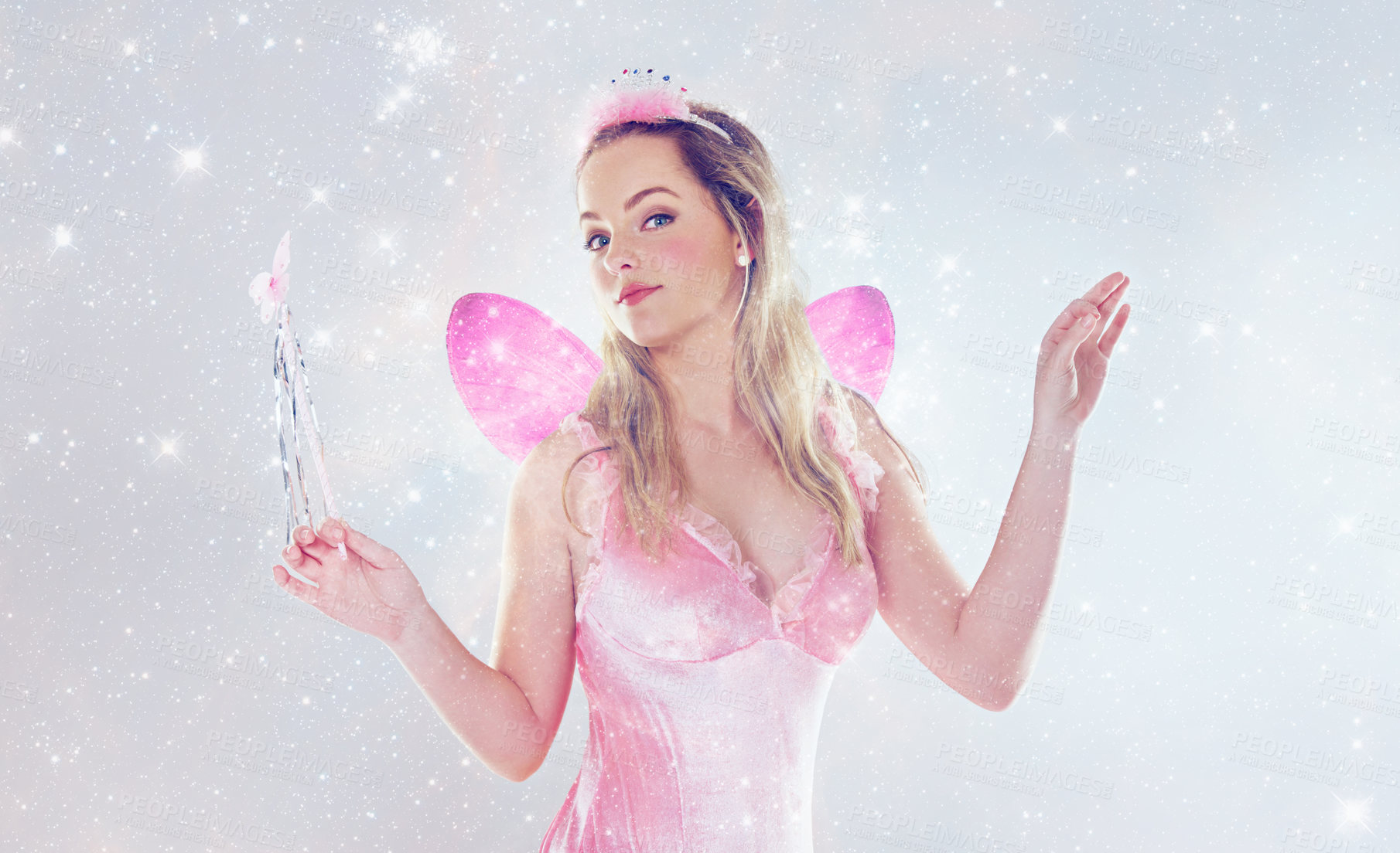 Buy stock photo A cropped shot of a cute fairy dressed in pink