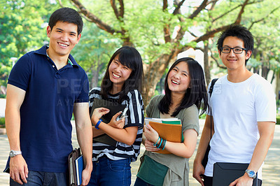 Buy stock photo Shot of asian students on campus