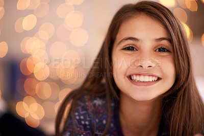 Buy stock photo Portrait of a cute little girl at home