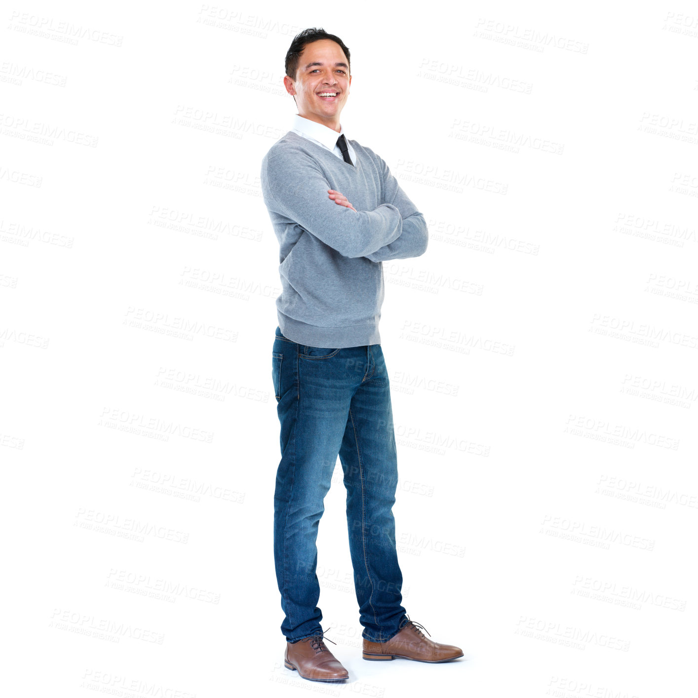 Buy stock photo Corporate, success and business man on a white background for leadership, motivation and career. Professional worker, smile and isolated male entrepreneur with crossed arms for confident attitude