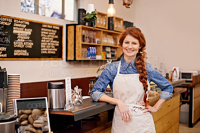 Buy stock photo Portrait of an attractive barista at work