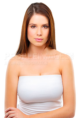Buy stock photo Shot of an attractive young woman isolated on white