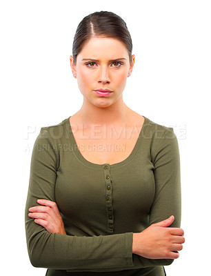 Buy stock photo Studio portrait of a young woman looking annoyed isolated on white