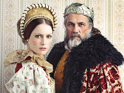 Buy stock photo Portrait of a stern-looking king and queen