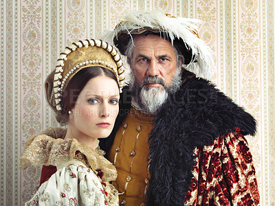 Buy stock photo Portrait of a stern-looking king and queen