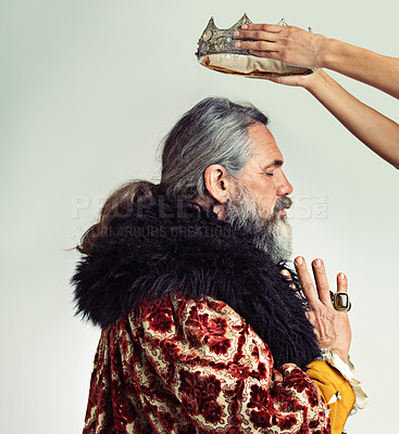 Buy stock photo A mature king being crowned