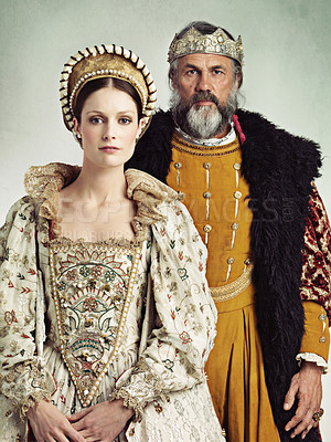 Buy stock photo Portrait of a stern-looking king and queen