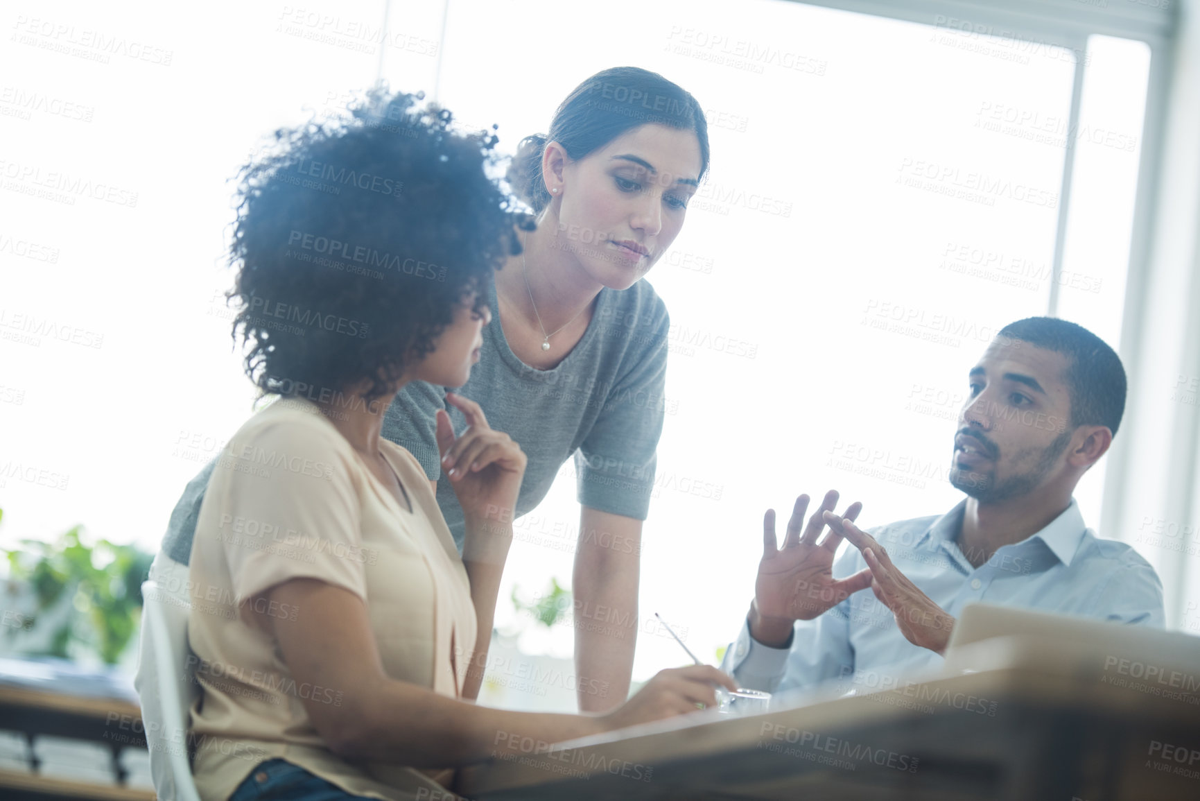 Buy stock photo Business people, office and planning in meeting for idea, collaboration and discussion. Teamwork, professional and group of diverse employees for brainstorming, research or strategy on project 