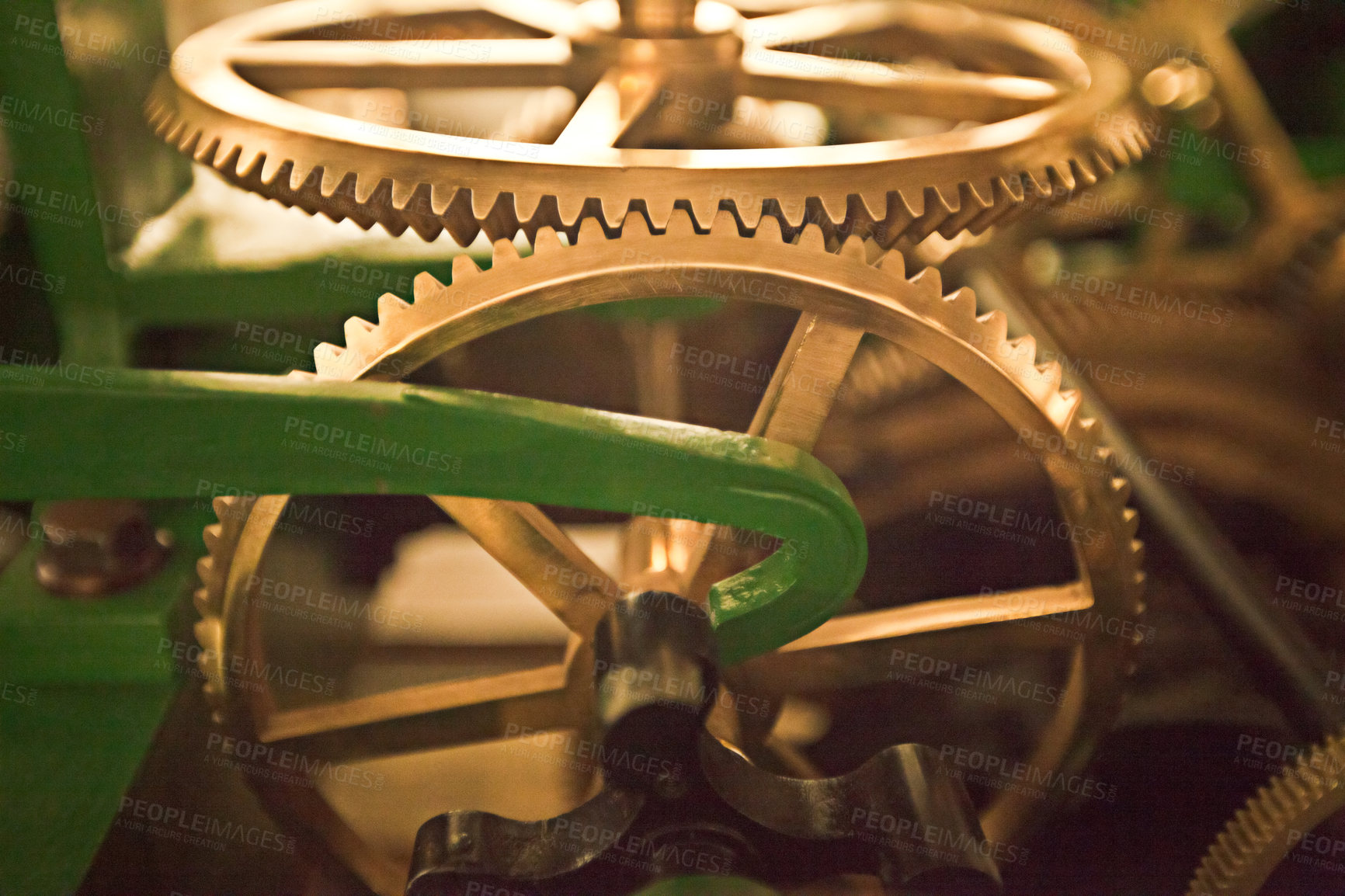 Buy stock photo Closeup shot of the inner workings of a clock