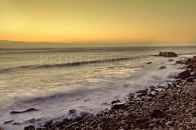 Buy stock photo Water flowing along the rocks at the coast