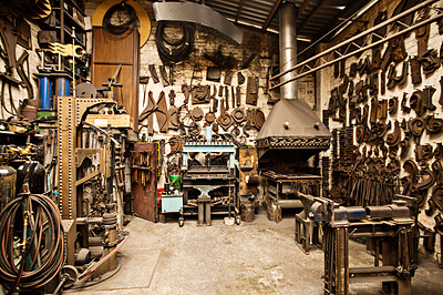 Buy stock photo Shot of the interior of a metal shop