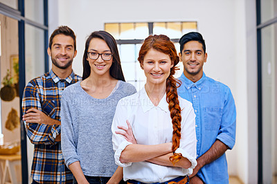 Buy stock photo Portrait of a team of young designers in their modern office