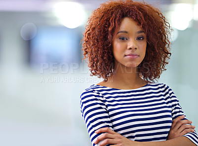 Buy stock photo Portrait of a confident young African American businesswoman
