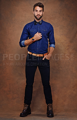 Buy stock photo Fashion, portrait and studio for male person, body and formal clothing isolated on background. Confidence, stylish and employee or worker man model, professional or business or trendy outfit
