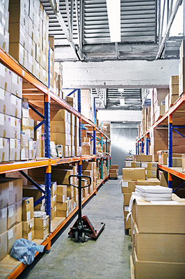 Buy stock photo Stock, product and box in factory for ecommerce, delivery and logistics for retail and shipping. Supply chain, warehouse or industry with boxes and manufacturing for store, service and storage