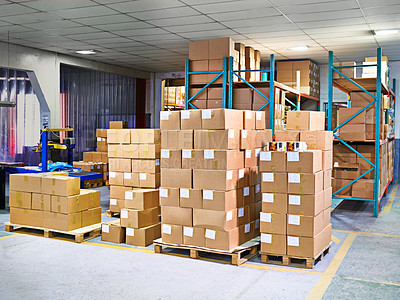 Buy stock photo Shot of the inside of a packaging and distribution factory