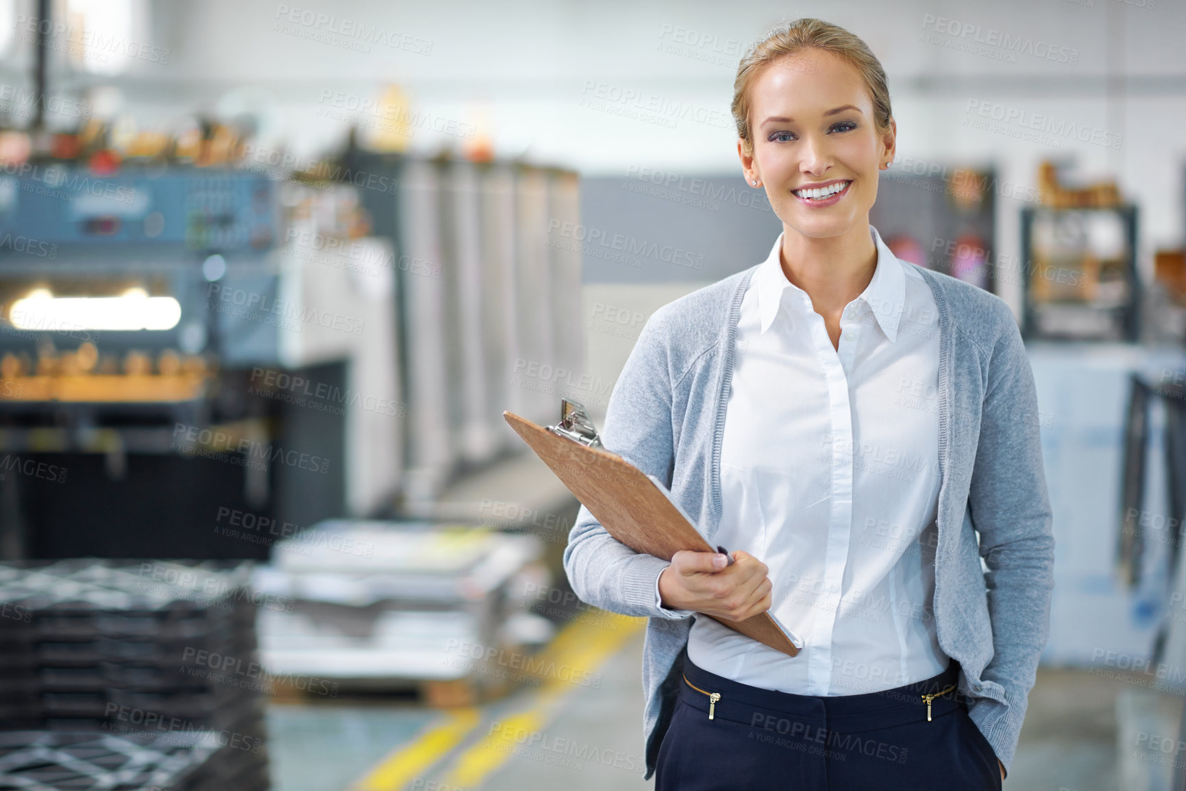 Buy stock photo A young manager looking confident while on the factory floor