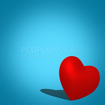 Buy stock photo Graphic, mockup and hearts for symbol of love for support, emotional connection icon and art in studio. Blue background, creative or illustration of cartoon, wallpaper for care, design or romance