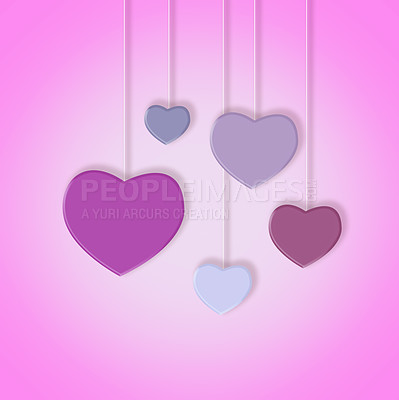 Buy stock photo Abstract, love and graphic illustration of heart for Valentines Day, holiday and icons for care on pink background. Creative pattern, vector and decoration for card, date and sign for devotion