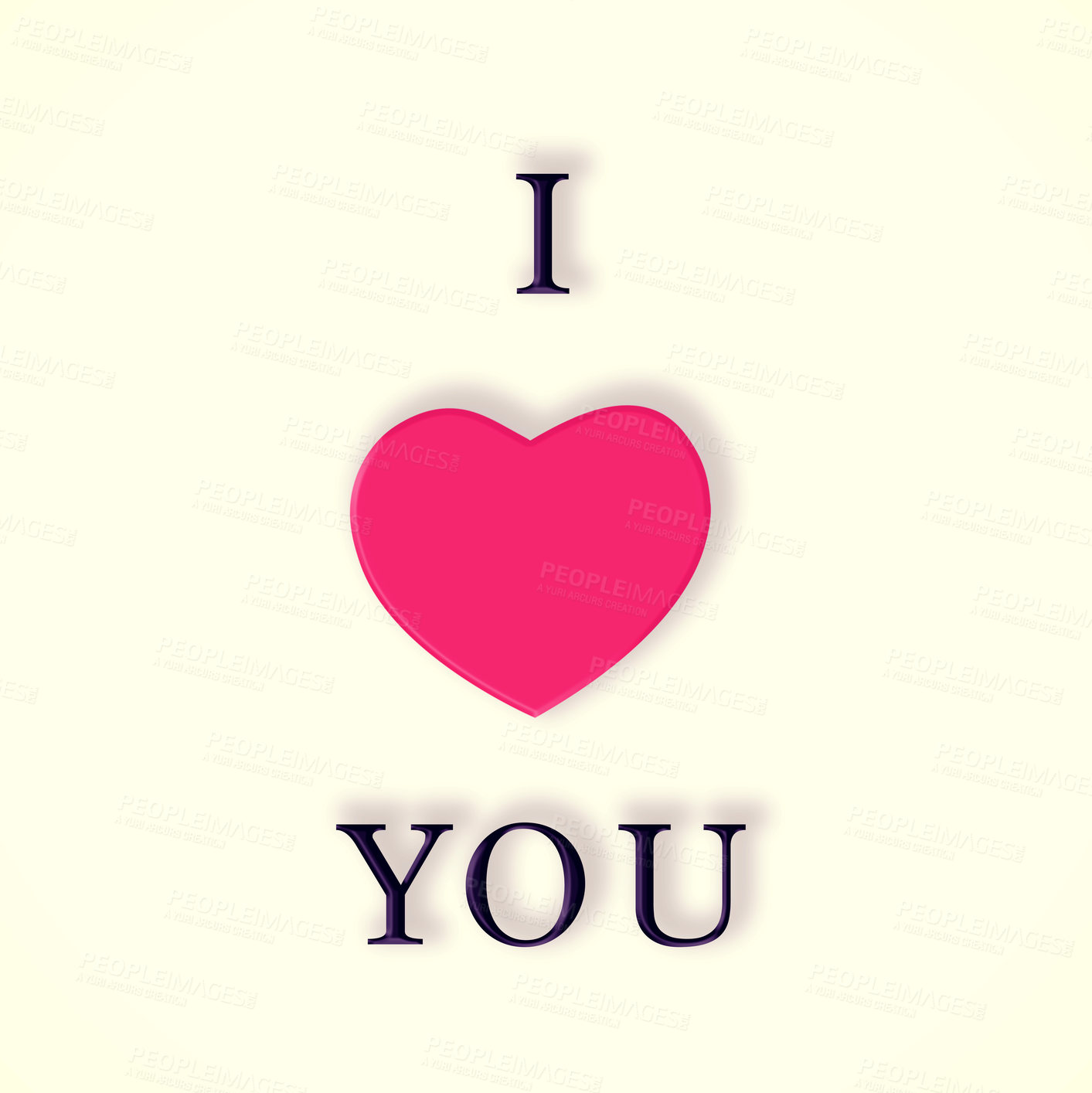 Buy stock photo Love, word and graphic with heart for message in studio for letters, pattern or design on white background. Romance, sign and typography text for valentines day, art or illustration on mockup space 