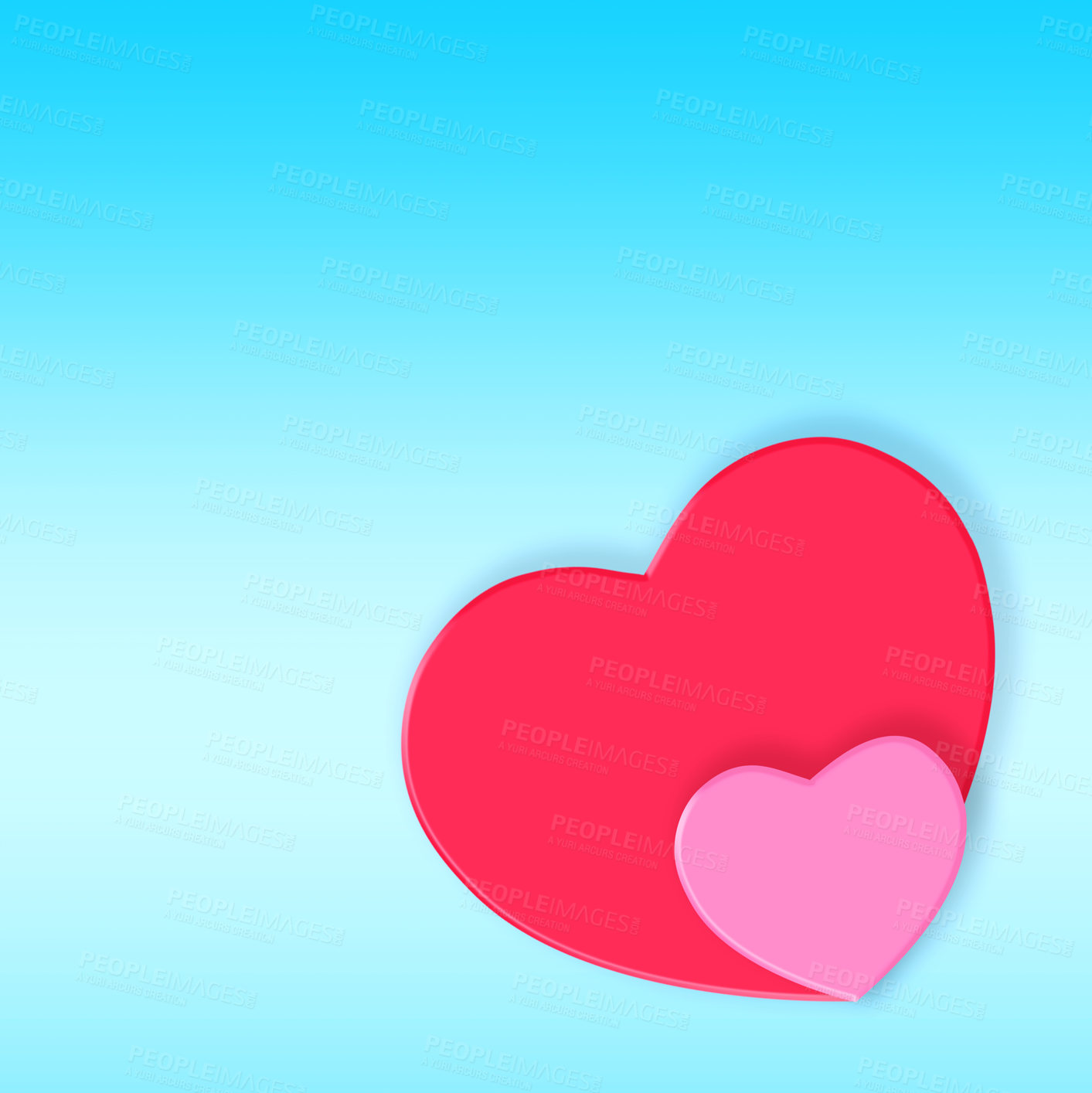 Buy stock photo Illustration, heart and creative symbol for care or devotion, sign and blue background. Shape, romance and sketch for valentines day celebration, icon and abstract art for support or peace emotion