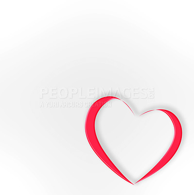 Buy stock photo Illustration, heart and creative shape for love or devotion, care and white background. Icon, romance and graphic for valentines day celebration, symbol and abstract art for support or peace emotion