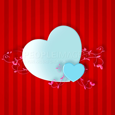 Buy stock photo Graphic, creative or hearts for symbol of love for support, emotional connection isolated in studio. Red background, art or illustration of poster, wallpaper or banner for care, design or romance