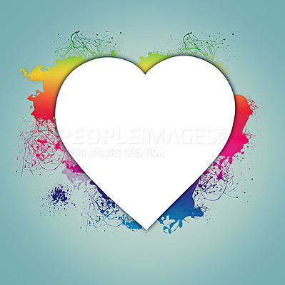 Buy stock photo Graphic, mockup and heart for space of love symbol for support, valentines day and studio artwork. Blue background, creative icon or illustration of wallpaper for care, anniversary design or romance 