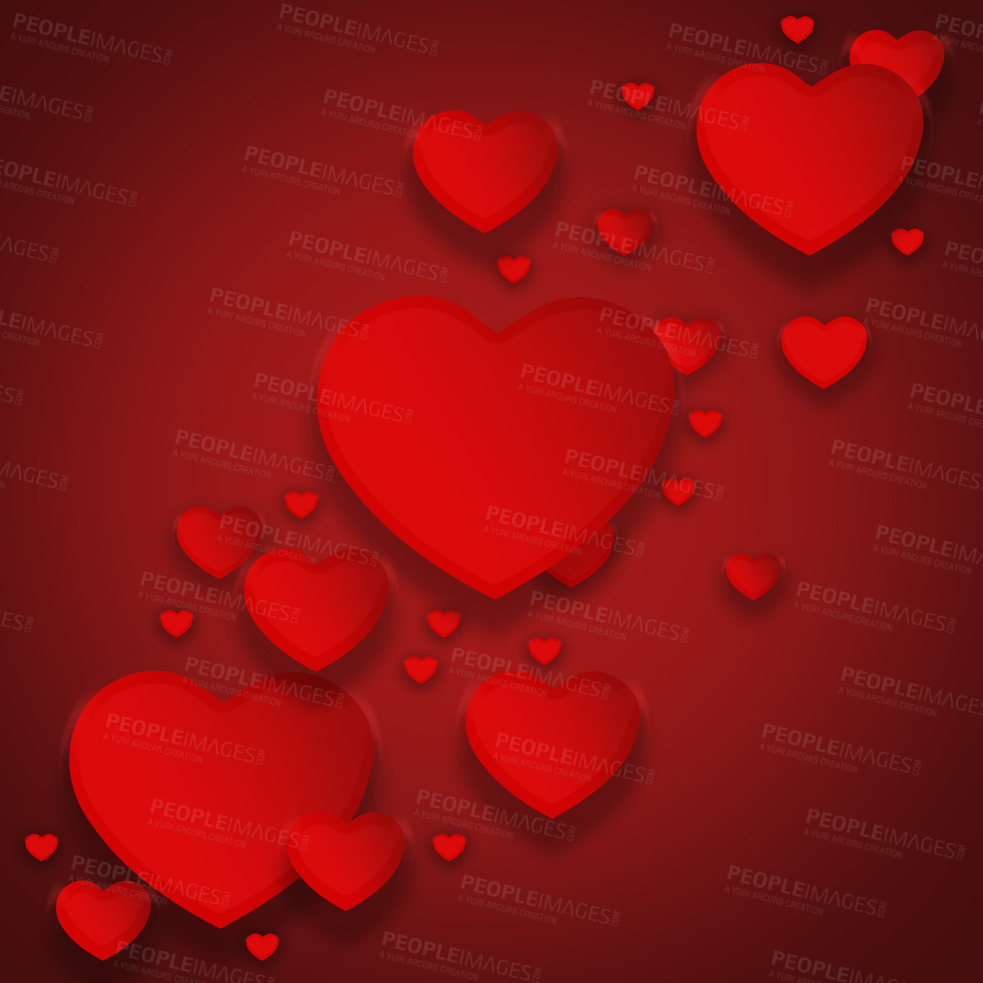 Buy stock photo Illustration, heart and creative collection for love or devotion, care and red background. Shape, romance and kindness for valentines day celebration, icon and abstract art for support or peace