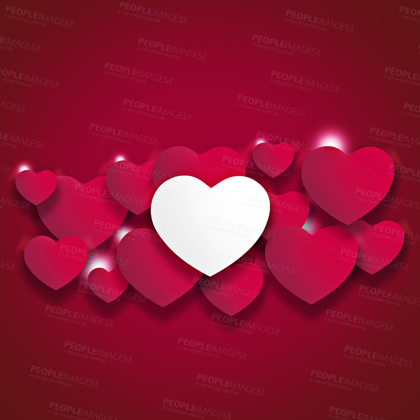 Buy stock photo Illustration, heart and symbol collection for romance or devotion, care and red background. Shape, love and icons for valentines day celebration, kindness and abstract art for support or peace