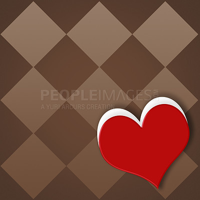 Buy stock photo Illustration, heart and creative symbol for kindness or devotion, care and pattern background. Shape, romance and mockup space for valentines day celebration, icon and abstract for support or peace