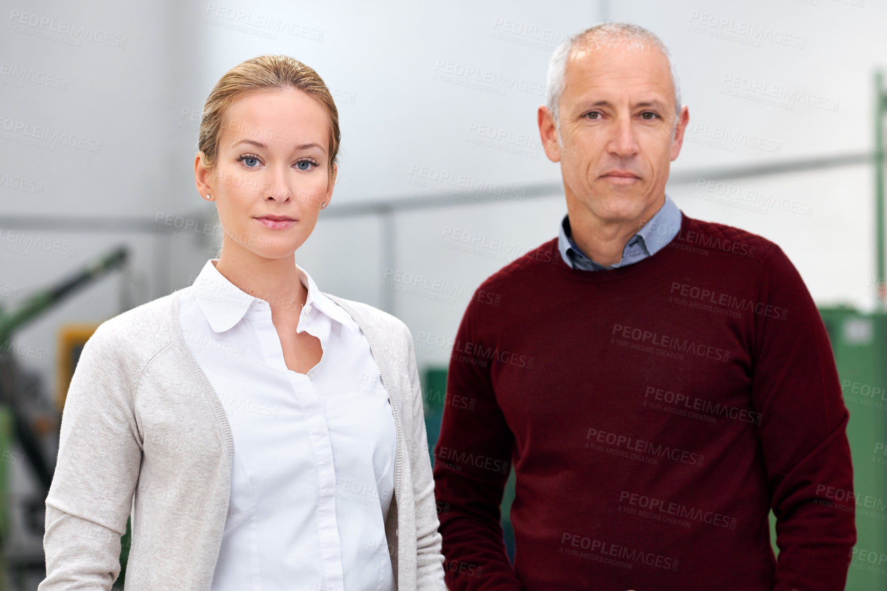 Buy stock photo Serious, corporate and portrait of business people with confidence for teamwork, career and pride. Mature man, woman and smile with satisfaction for collaboration, partnership or support at workplace