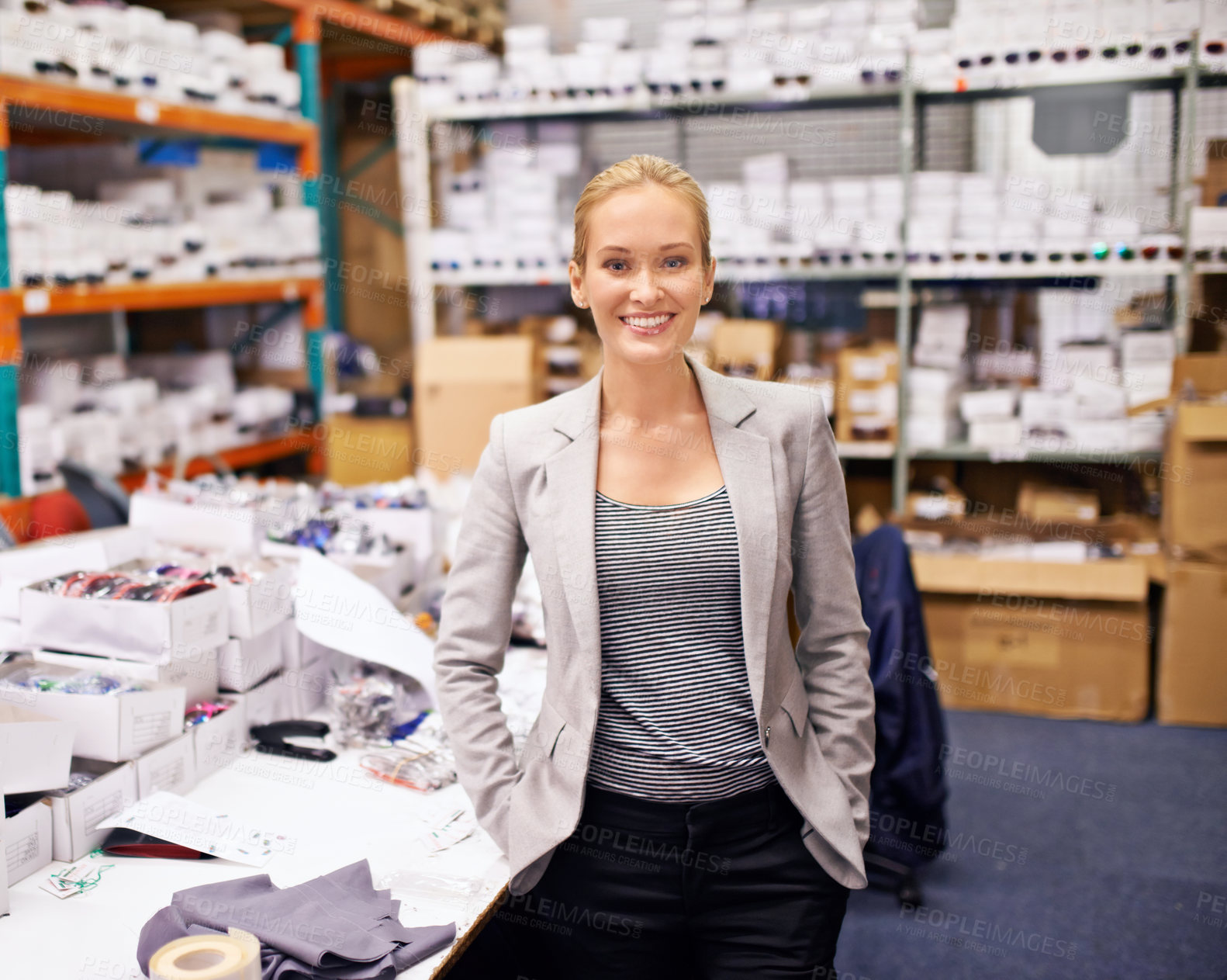 Buy stock photo Shot of a woman in a distribution warehouse