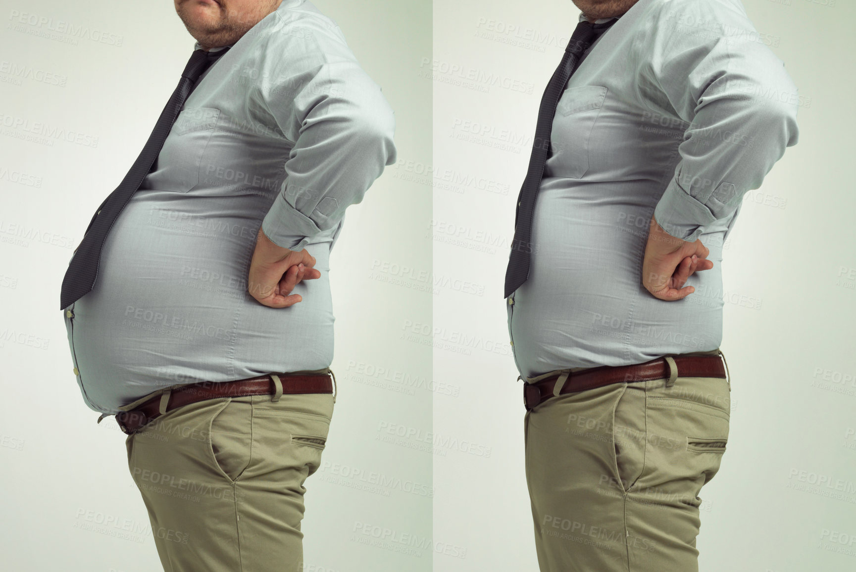 Buy stock photo Before and after studio shot of a businessman's weight loss