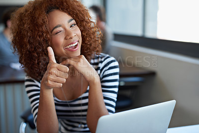 Buy stock photo Cropped shot of a young businesswoman using wireless technology in an office