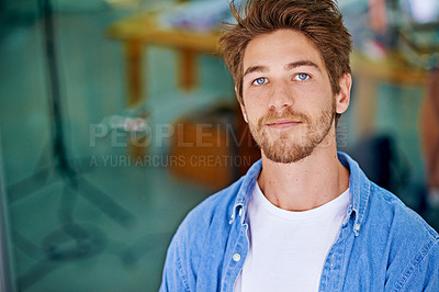 Buy stock photo Man, office and portrait for startup, creative project, or career and profession for company vision.Young person, designer or entrepreneur and confidence for business ideas and ambition in workplace 