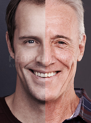 Buy stock photo Portrait of man as his younger and older self