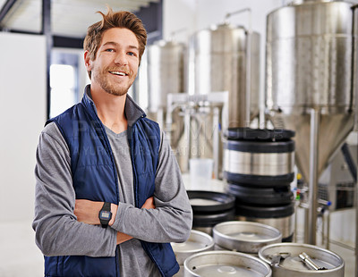 Buy stock photo Portrait of a man working in a microbrewery