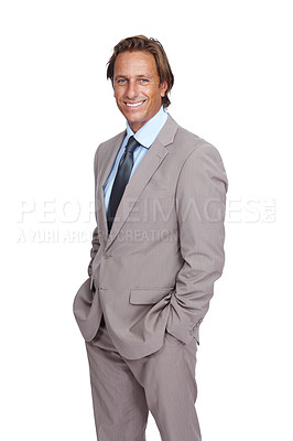 Buy stock photo Business man, portrait and corporate ceo with success and leadership, executive isolated against white background. Businessman, management and motivation with vision, goals and professional mockup