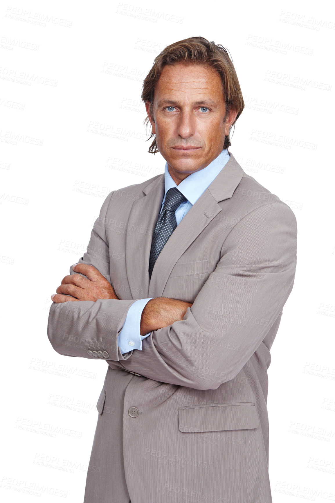 Buy stock photo Mature businessman, portrait or arms crossed on isolated white background with finance goals or investment growth. Ceo, manager and financial leadership worker with success mindset on about us mockup