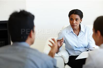 Buy stock photo Female recruiter and interview, candidate, talking and hiring for new position in office. Businesswoman and meeting, human resources manager with intern or applicants for job oppurtunity and growth